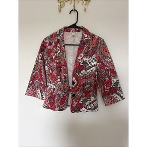 Harold's Vintage Red White & Pink Paisley Cotton Blend Jacket Sz 8